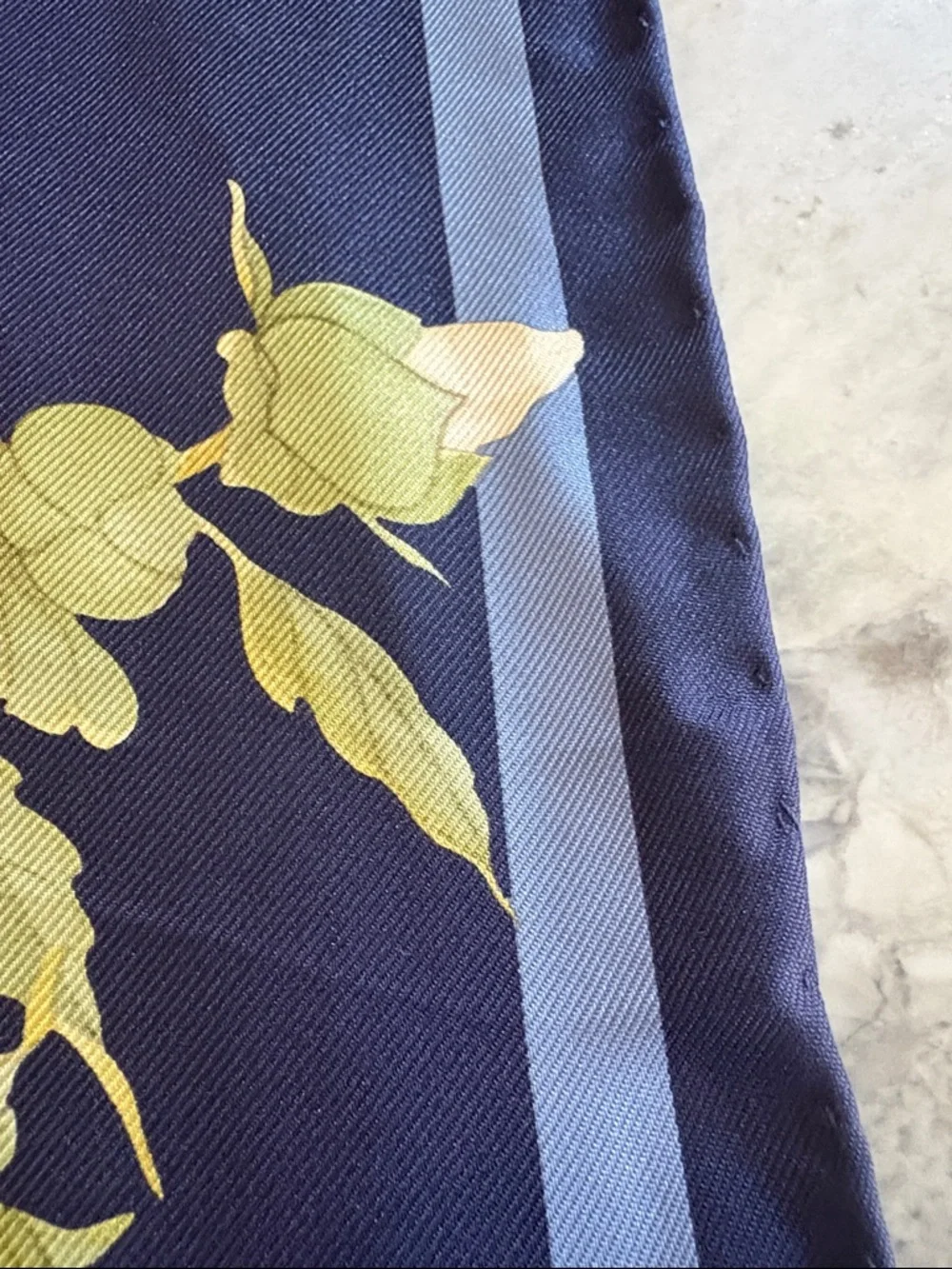 Salvatore Ferragamo Floral Silk Scarf in Navy with Pastel Blooms